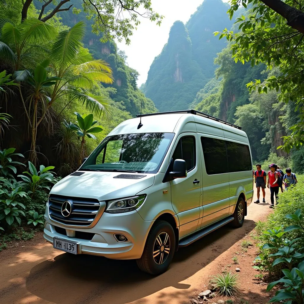 Vĩnh Phúc van rental parked near Ba Vì National Park entrance