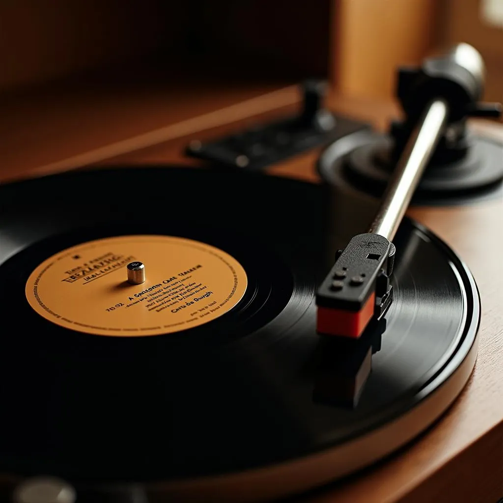 Vintage record player playing A Spaceman Came Travelling vinyl