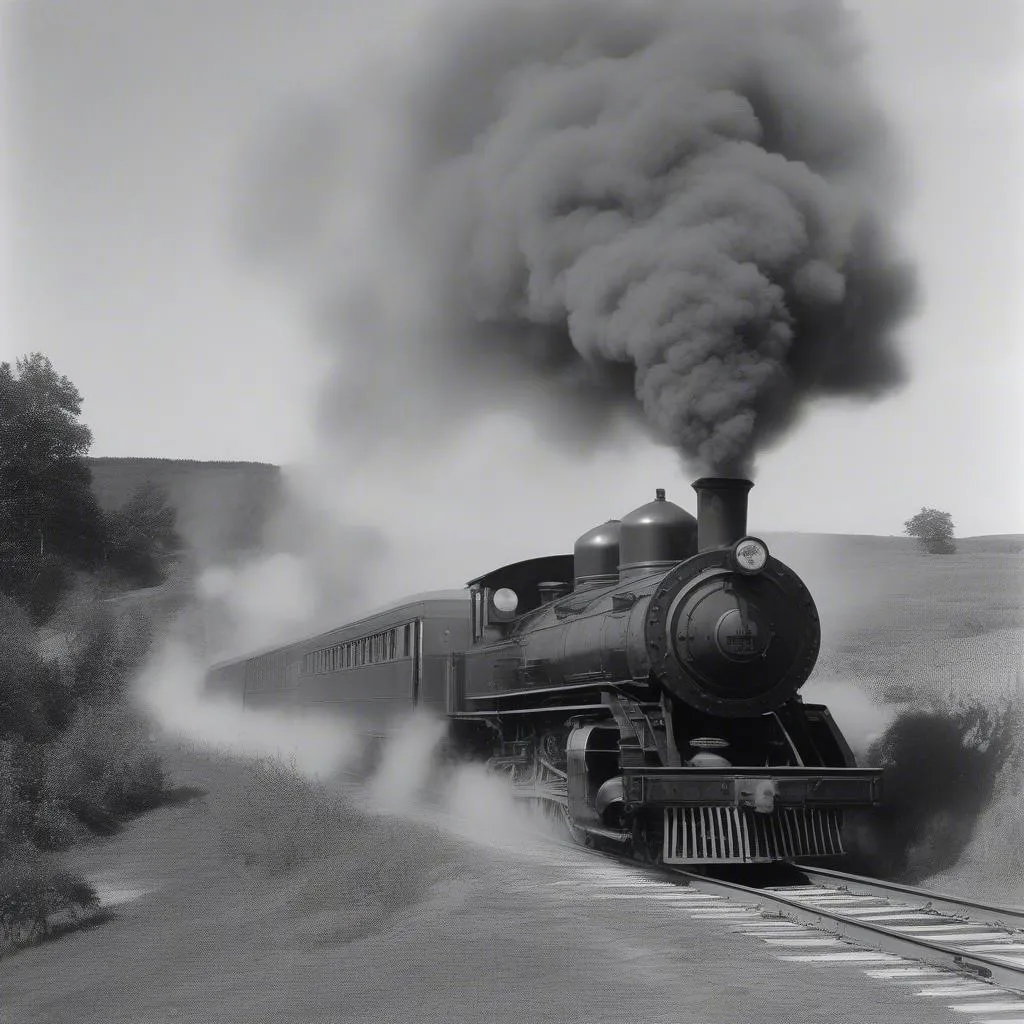 Vintage Steam Train on Tracks