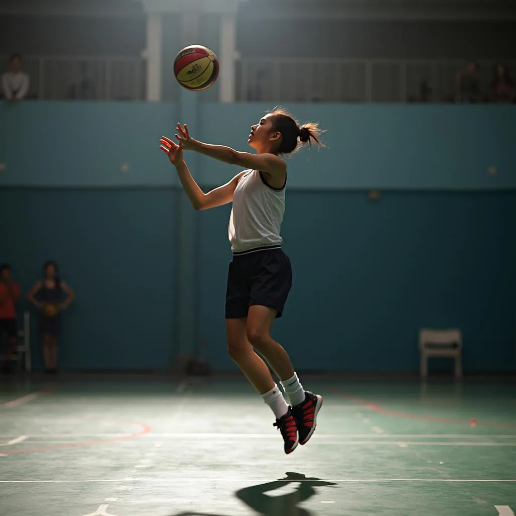 Volleyball Player Practicing Jump Serve in Hanoi Gym