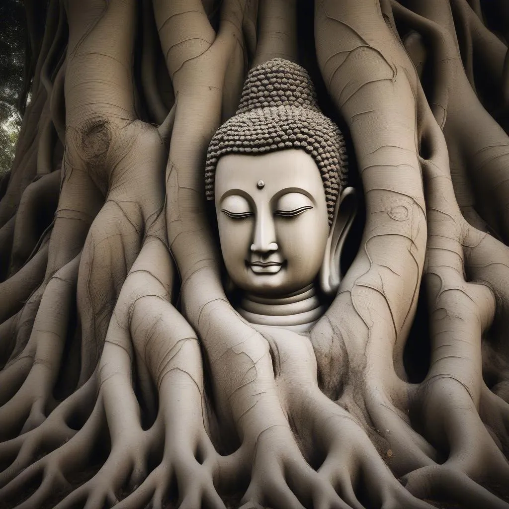 Buddha Head Entwined in Tree Roots