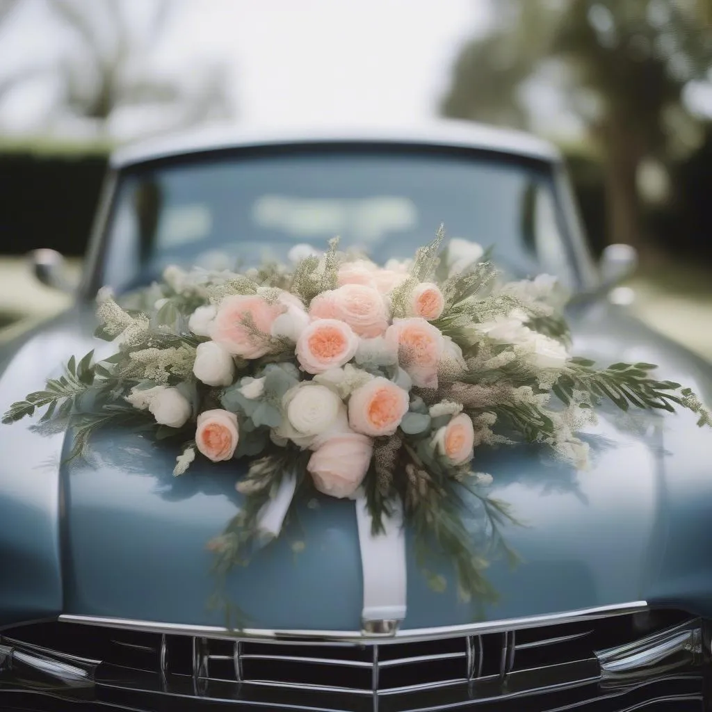 Elegant Wedding Car Decorated with Flowers