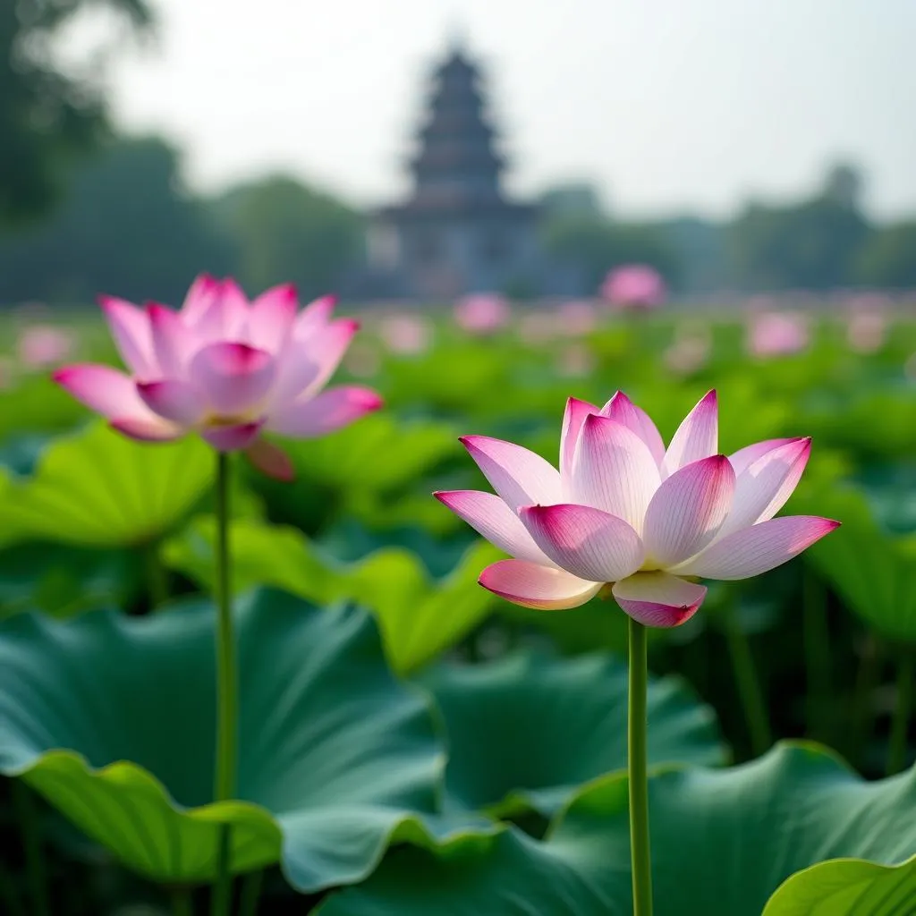 Lotus pond on West Lake, Hanoi