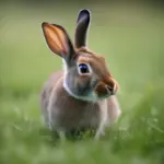 Wild rabbit eating grass