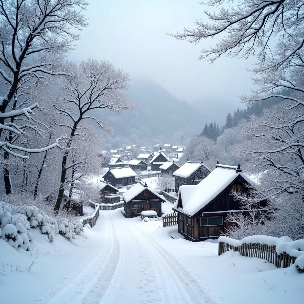 Snowy landscape in Japan