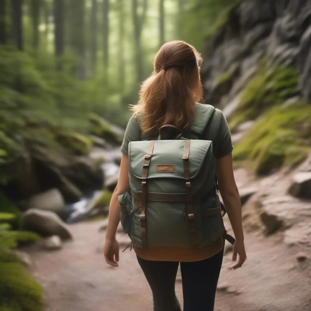 woman hiking with travel backpack