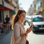 Woman Booking a Taxi in Jordan