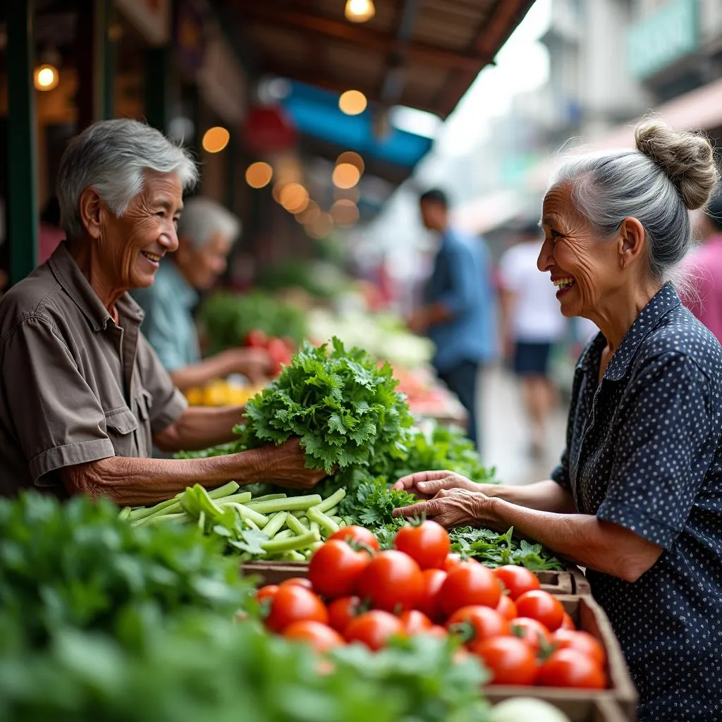 A woman buying fresh produce at Phan Thiet Market.