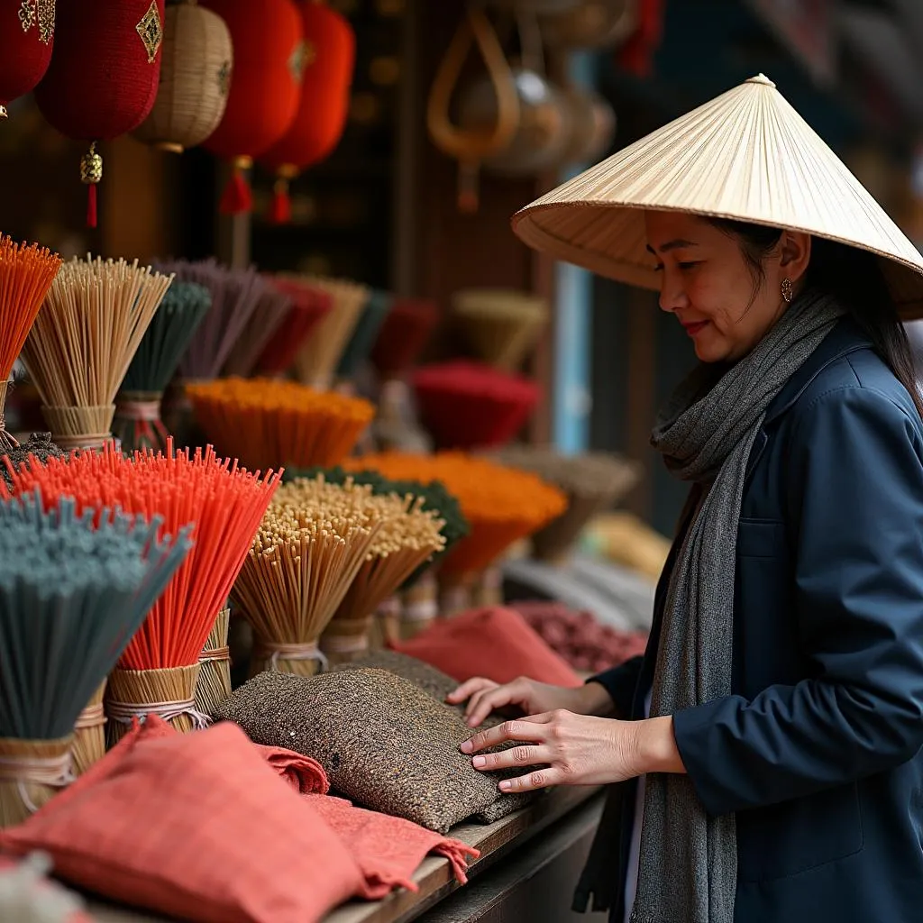 Woman Buying Kim Lieu Khang in Hanoi's Old Quarter