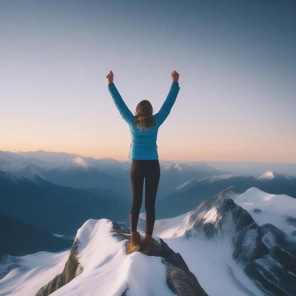 Woman celebrating on a mountaintop