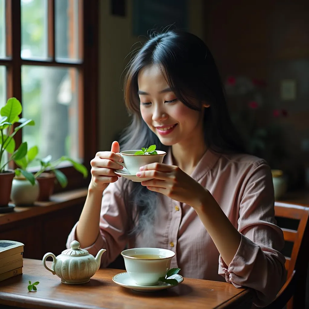 Woman drinking herbal tea