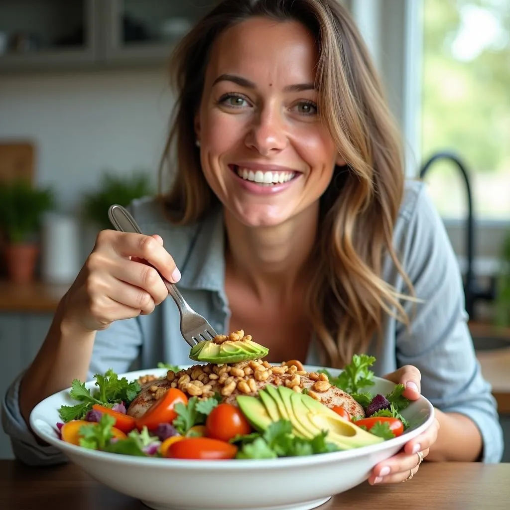 Woman Enjoying a Healthy Salad at Home