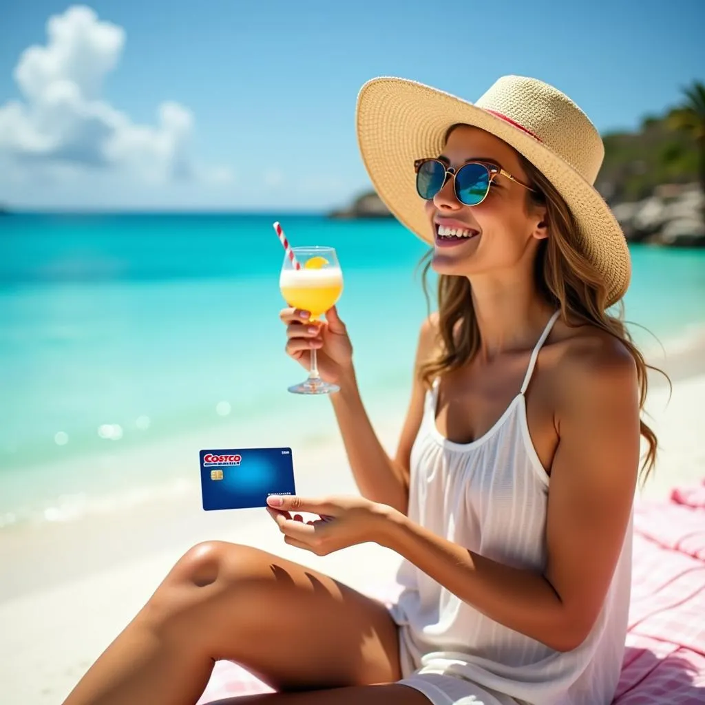 Woman enjoys a beach vacation, symbolizing travel made possible with Costco Citi card savings