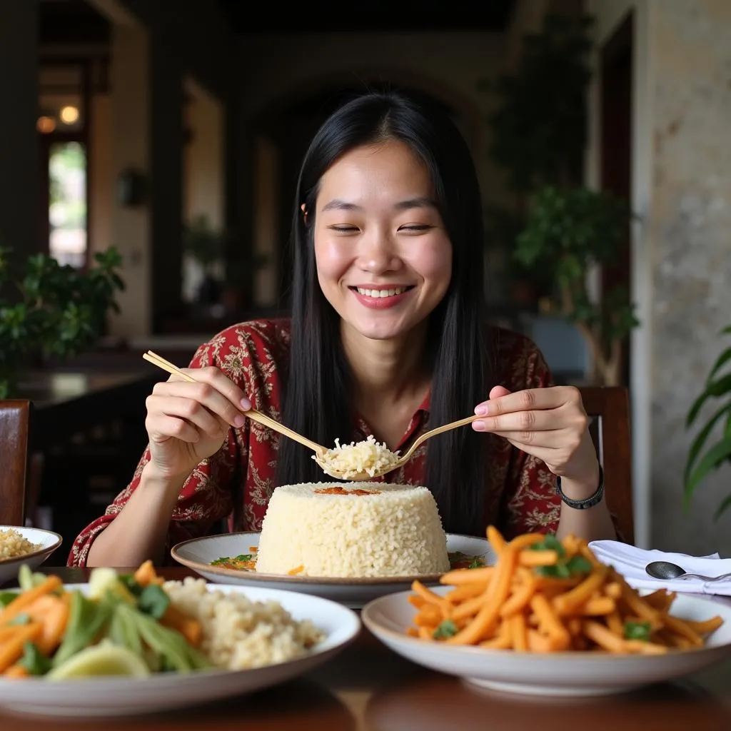 Woman enjoying a brown rice meal