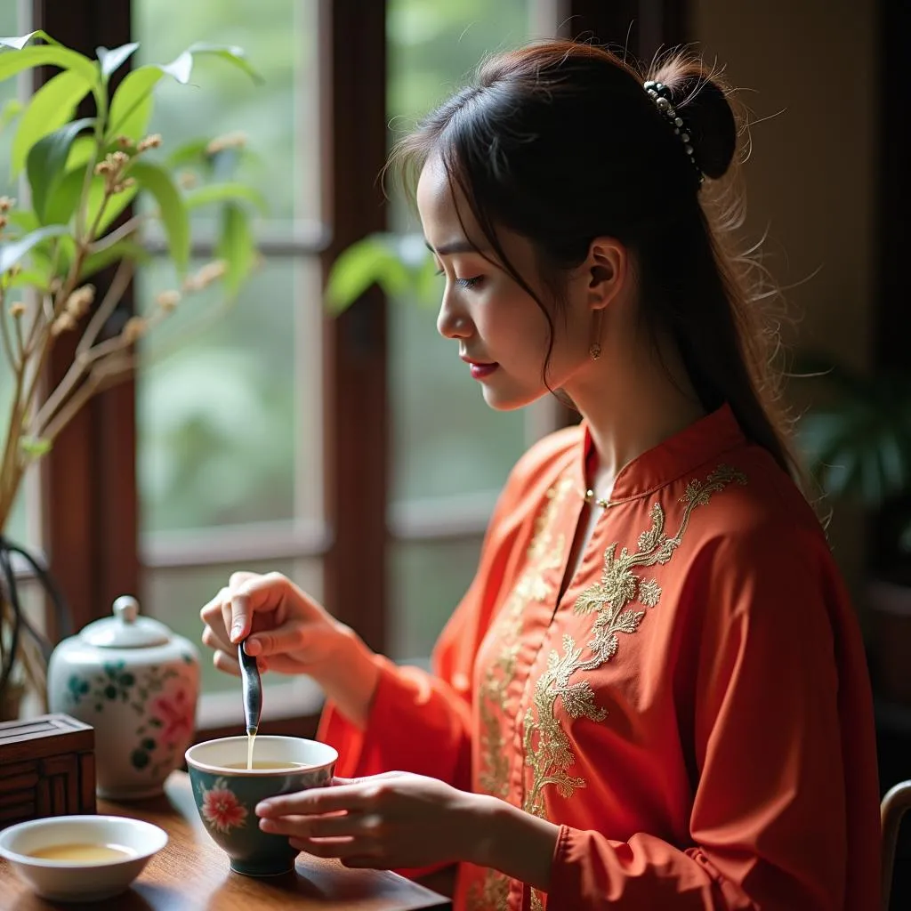 Vietnamese tea ceremony in a traditional setting