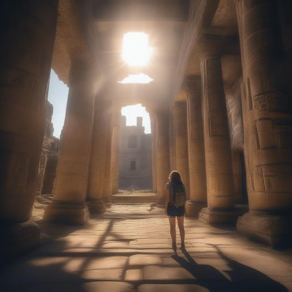 Woman Exploring Ancient Ruins