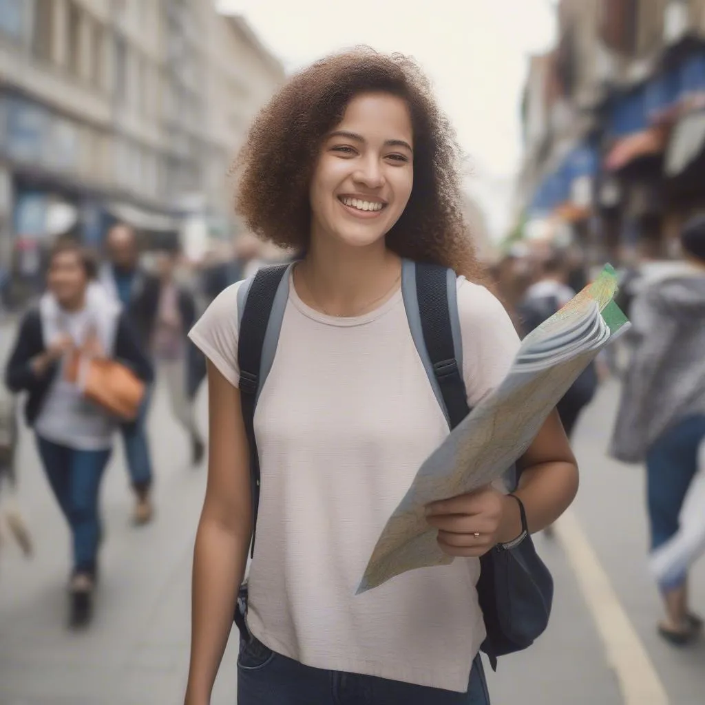 Woman exploring a bustling city street