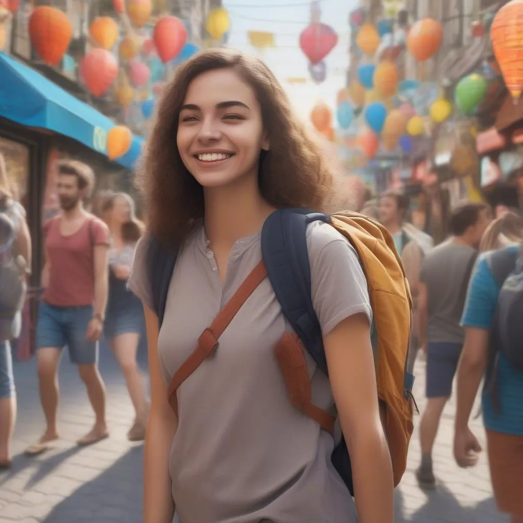 Woman exploring a bustling street