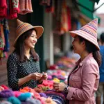 Woman Haggling for a Woolen Hat at Ben Thanh Market