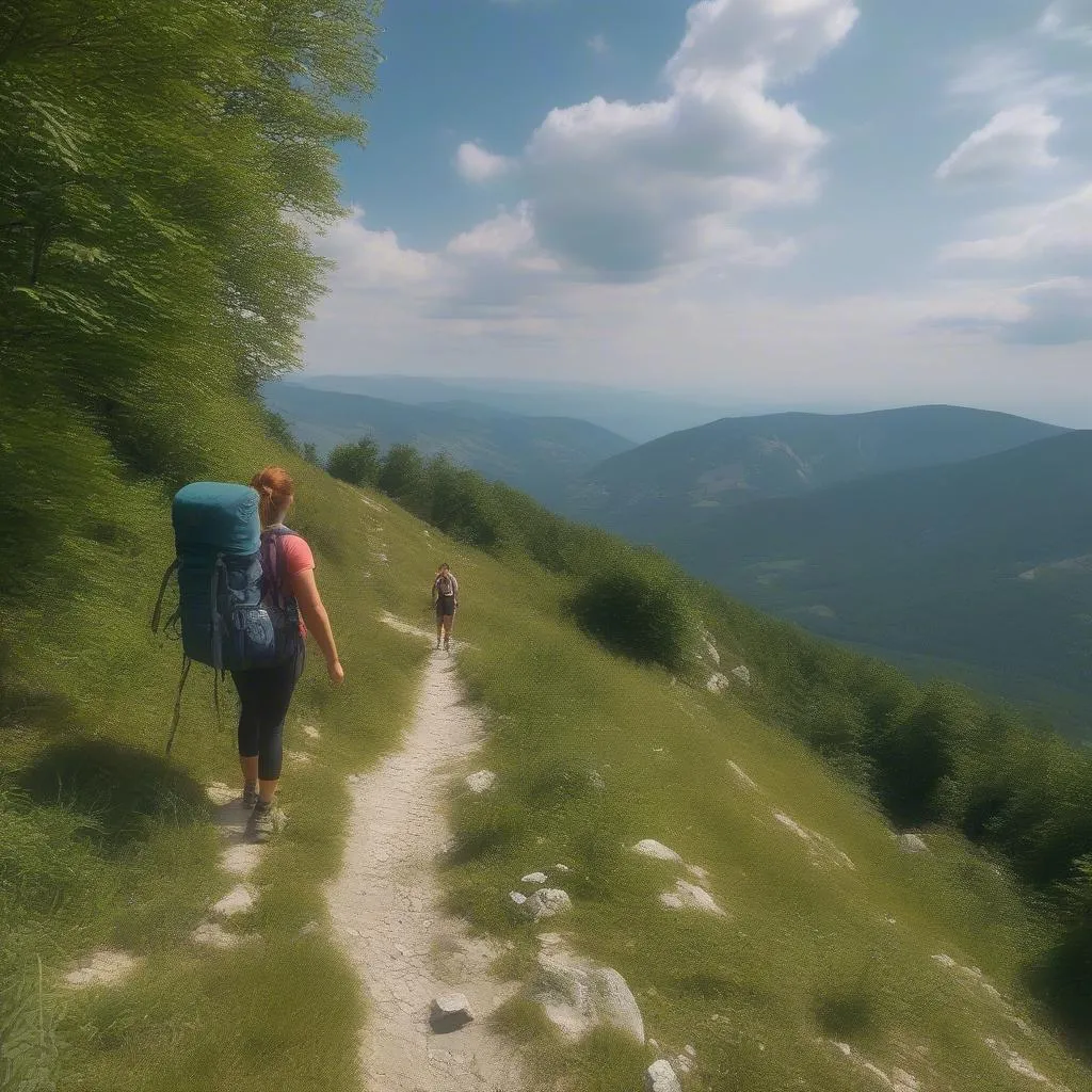 Woman hiking in Bulgarian mountains