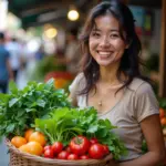 woman holding fresh vegetables