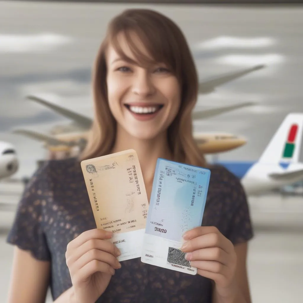 Excited Traveler Holding Travel Documents