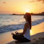 Woman Meditating on Beach