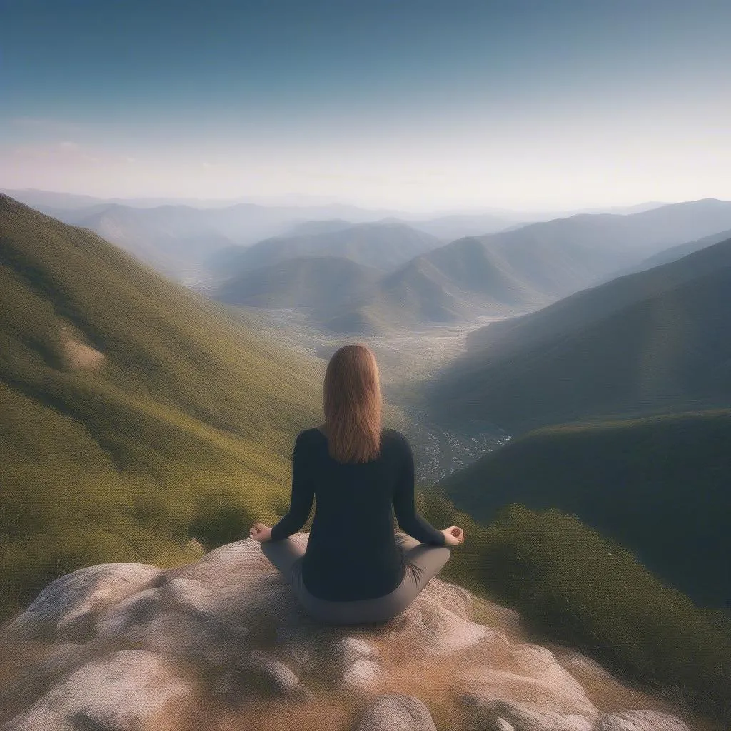 Woman Meditating on Mountain Top