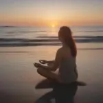 Woman meditating on peaceful beach