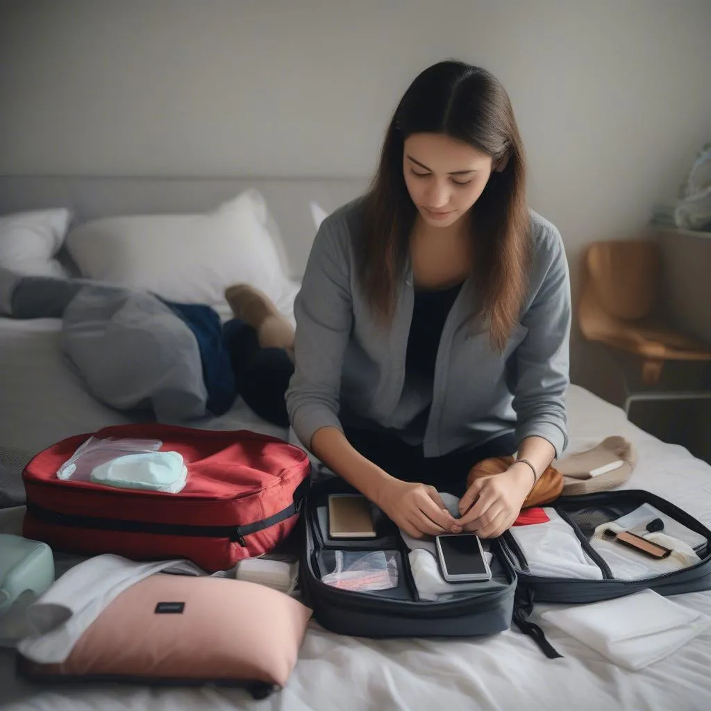 Woman Packing Backpack for Travel