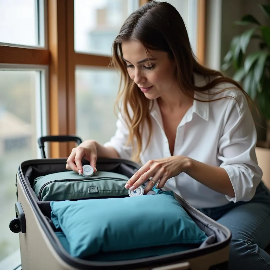 Woman packing her luggage