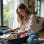 Woman packing her suitcase for a trip