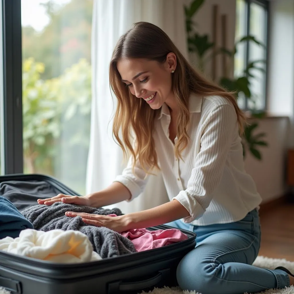 Woman packing her suitcase for a trip