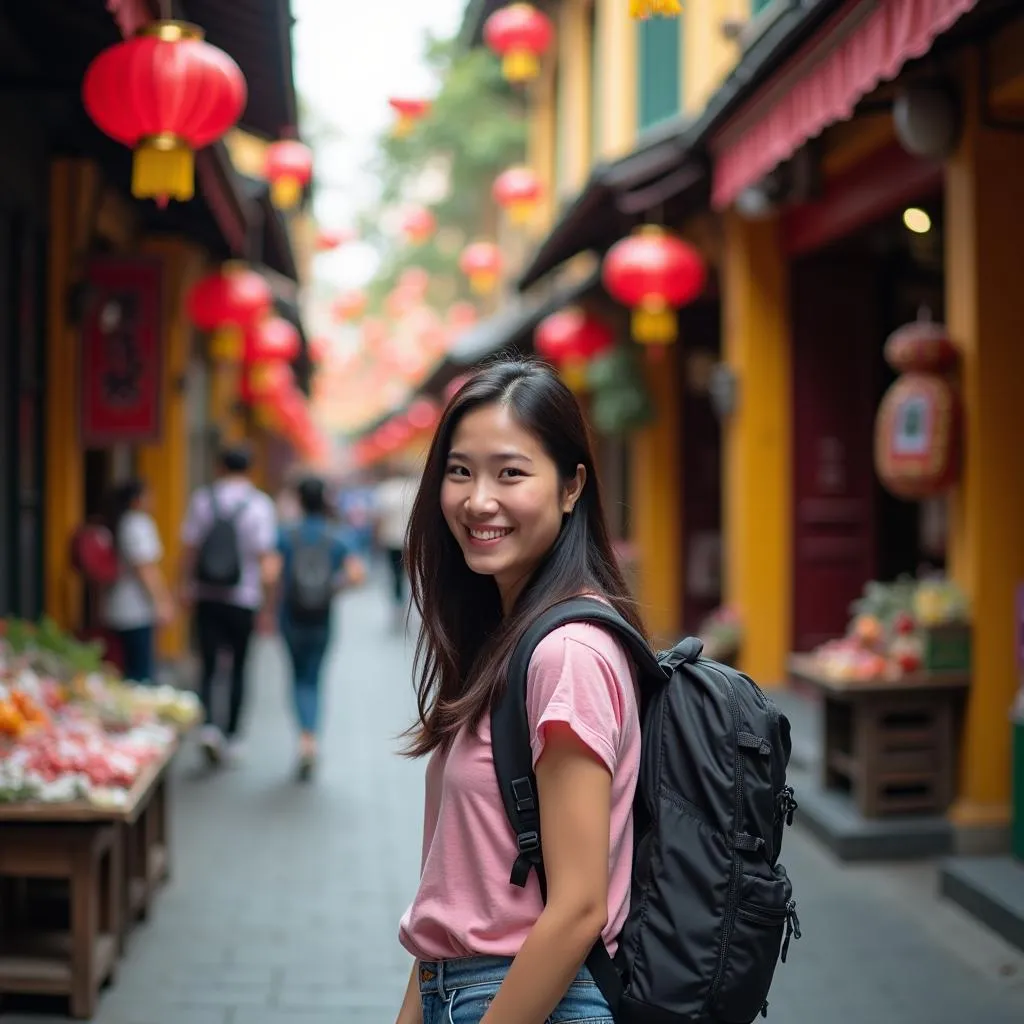 Woman Posing for Photos in Hanoi's Old Quarter