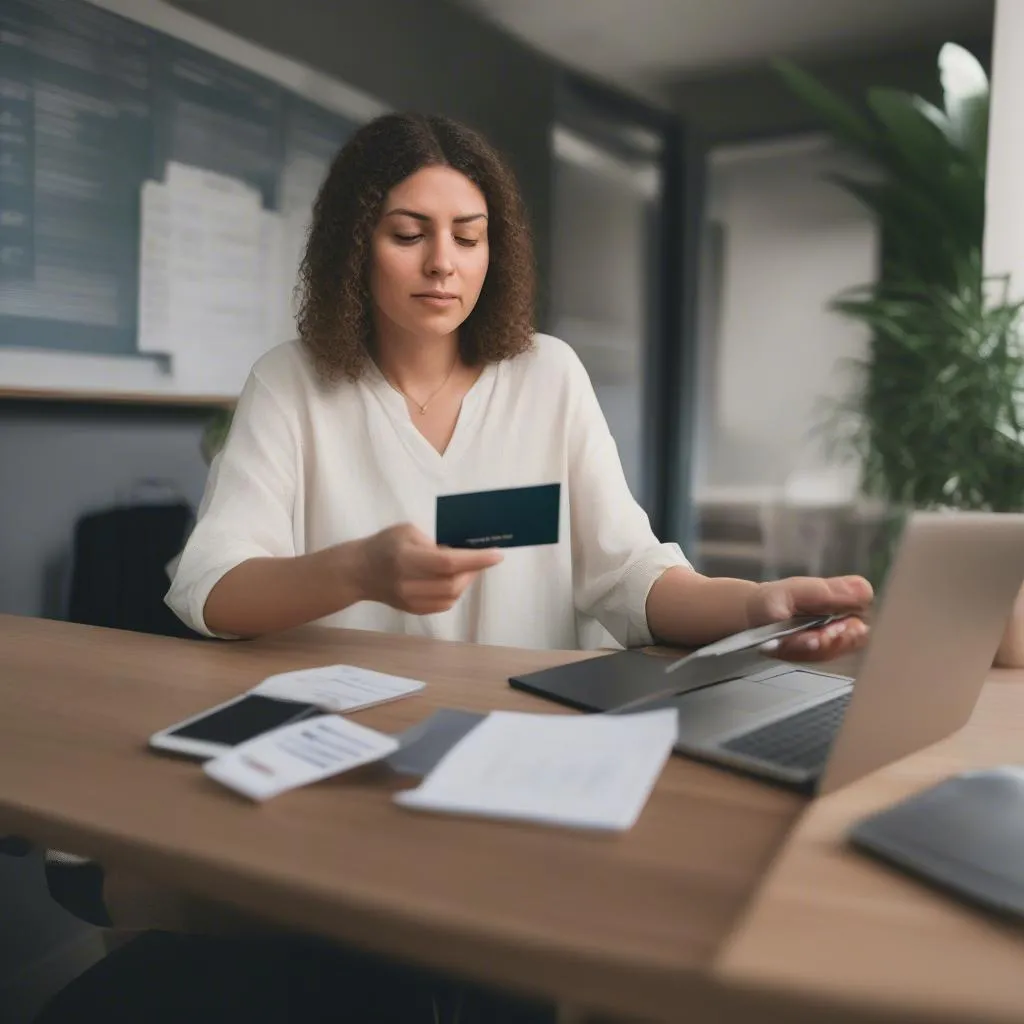 Woman renewing her passport online