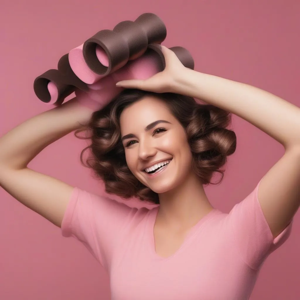 Woman Setting Hair with Rollers