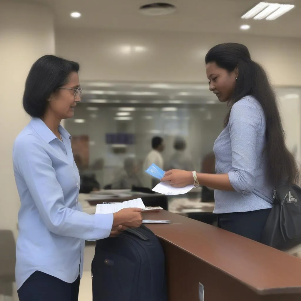 Woman submitting a passport application