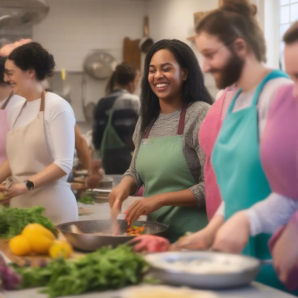 Woman participating in a cooking class