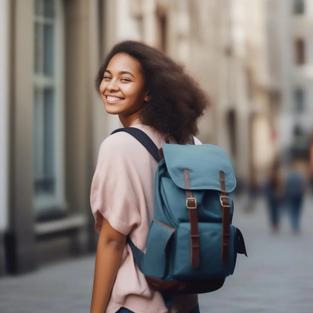 Woman traveler with backpack