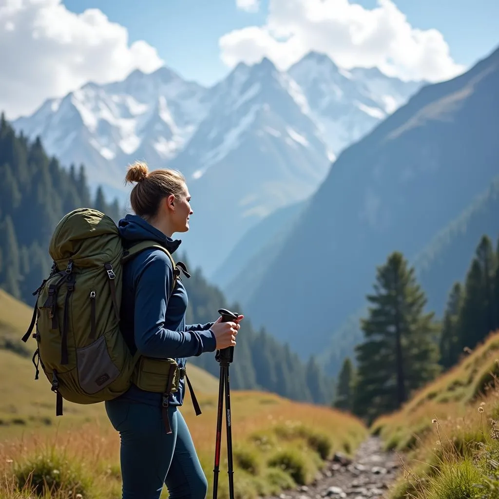 Woman trekking in the Himalayas