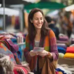 Woman Using Visa Card at a Market