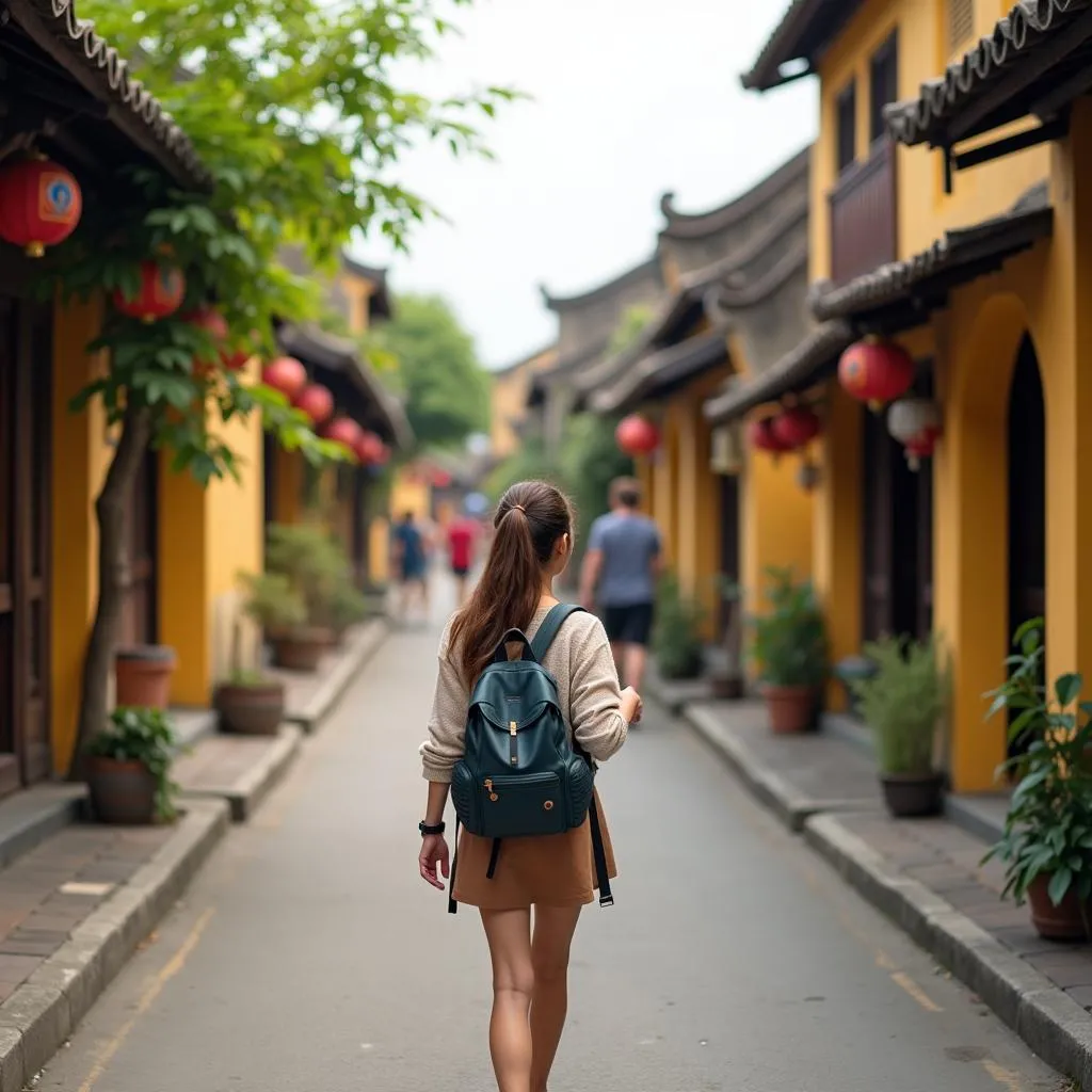 Solo female traveler exploring Hoi An