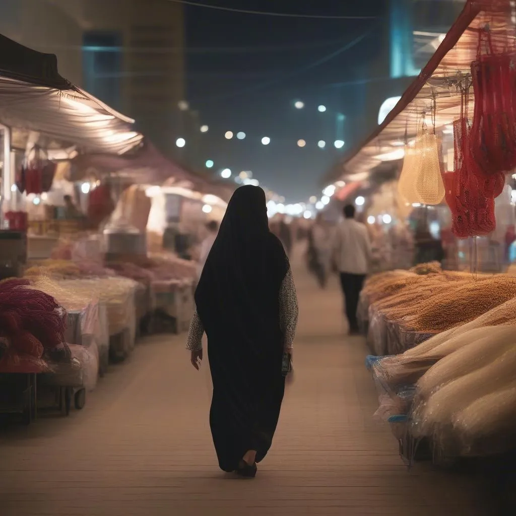 Woman Walking Souq Waqif at Night