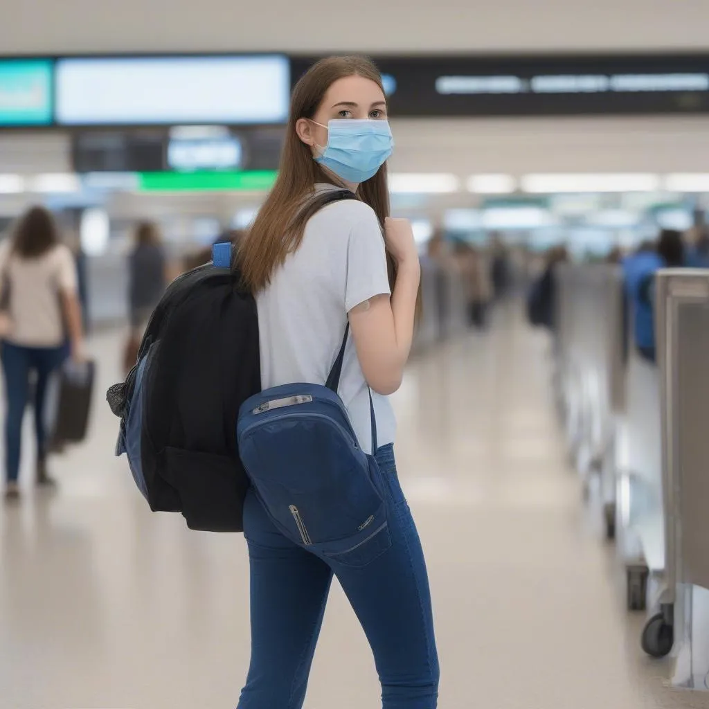 woman at airport with mask