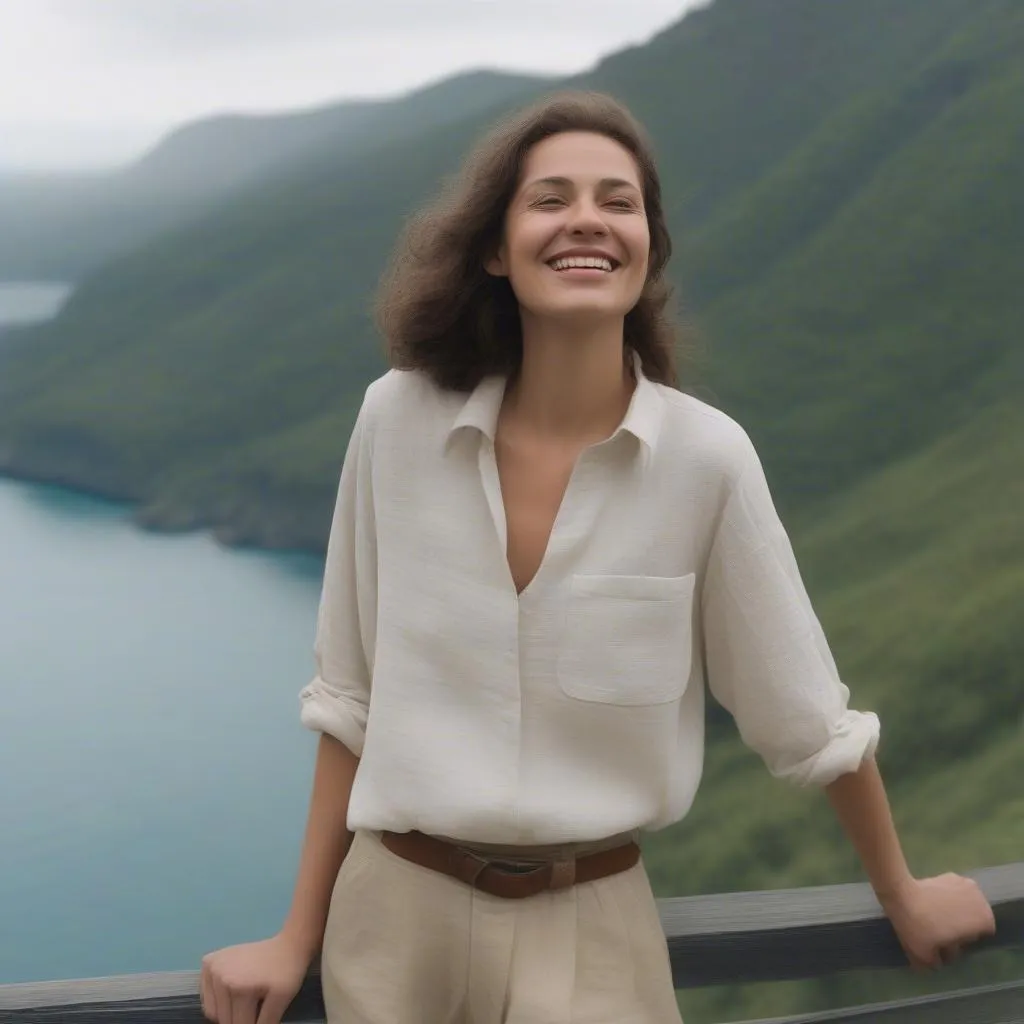 Woman Traveling in Linen Shirt