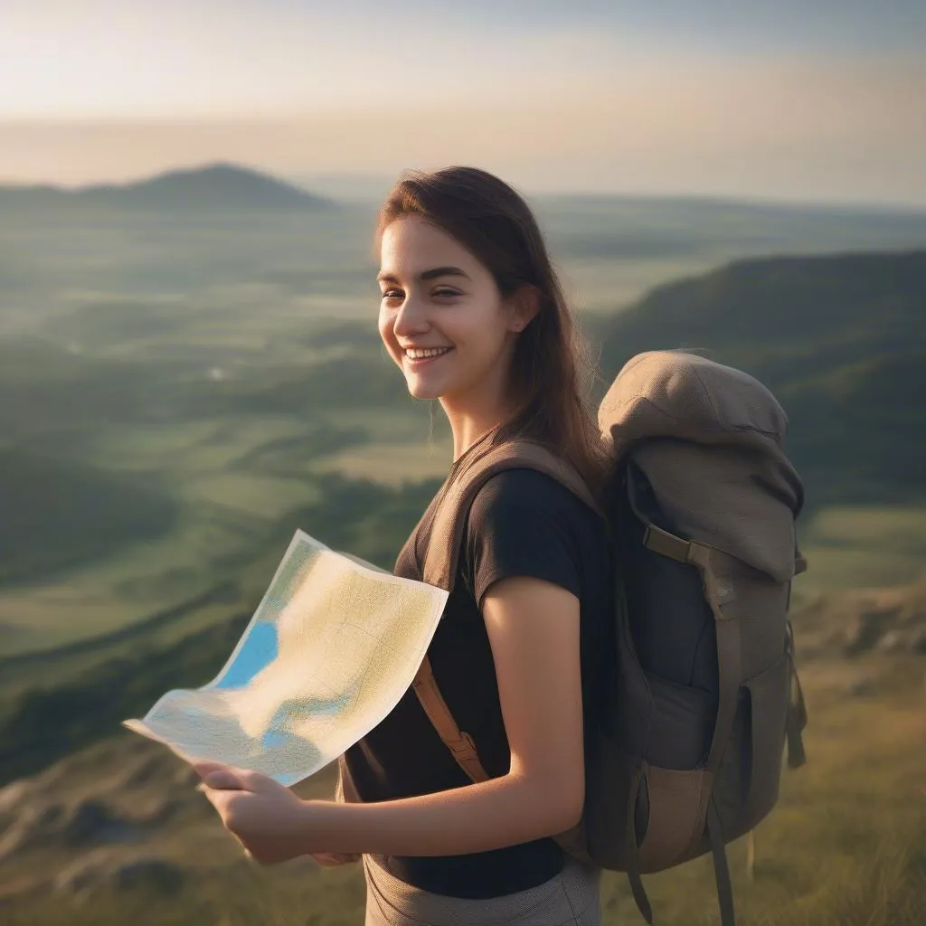 Woman exploring with map