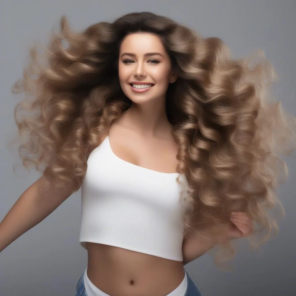 Woman with Voluminous Curls Smiling