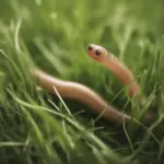 Worm crawling through grass