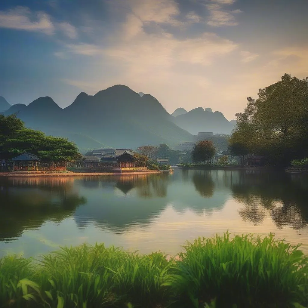 Serene waters of Xuân Hương Lake with a stunning mountain backdrop