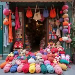 Yarn crafts displayed in Hanoi's Old Quarter